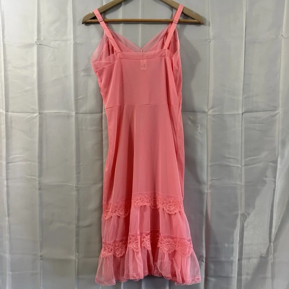 Vintage 1960's Movie Star Sz 34 S Pink Lace Layered Sheer Slip Dress Cottagecore